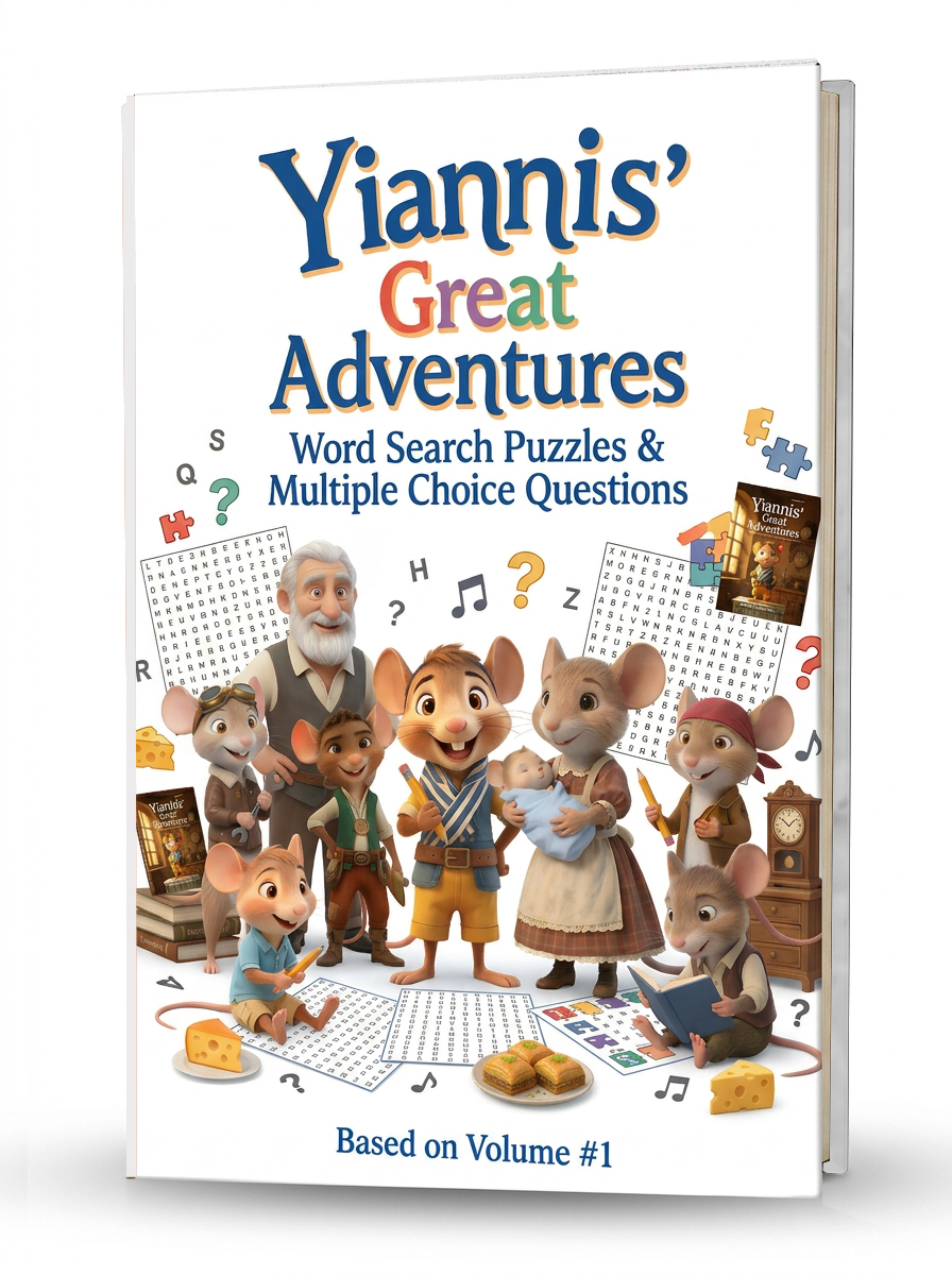 Yiannis’ Great Adventures - Comprehension Work Book Vol. 1 Word Search Puzzles & Multiple Choice Questions