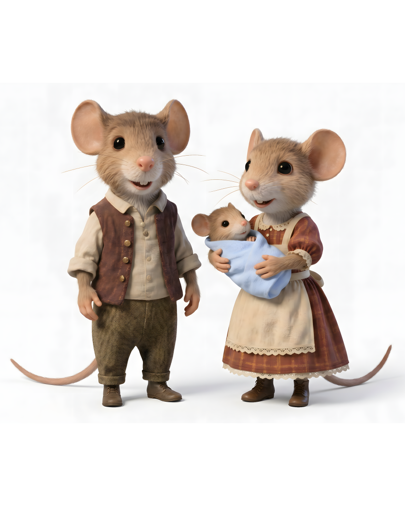 Mouse family with baby - Yiannis' Great Adventures children's book characters